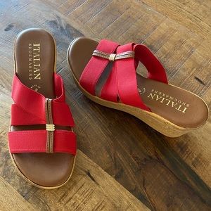 NEW Italian Shoemakers Red Wedge Elastic Sandals SZ 8